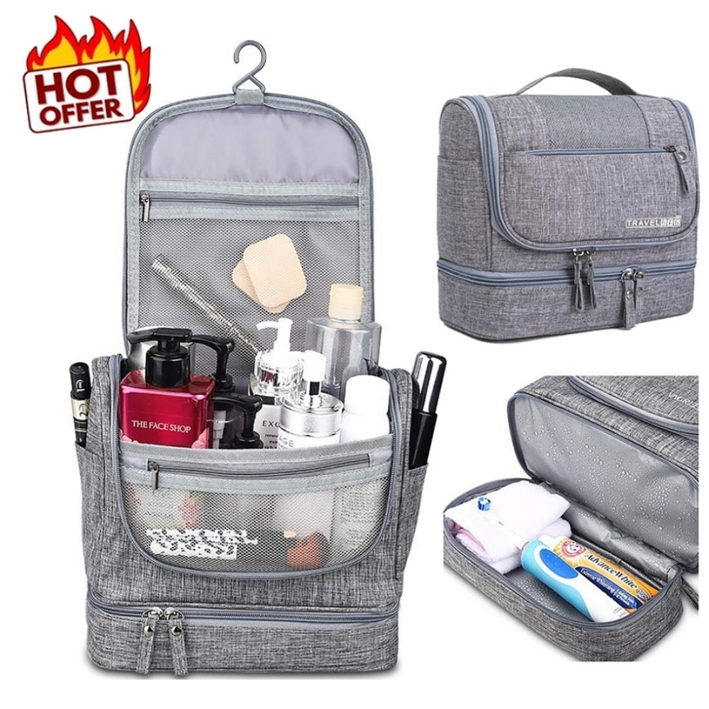Toiletry cosmetics traveling bag.